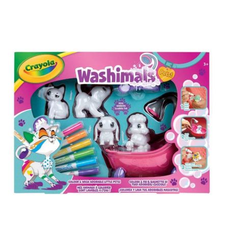 WASHIMALS BAÑERA Y 4 MASCOTAS CRAYOLA WASHIMALS COLOREA Y LAVA TUS ADORABLES MASCOTAS