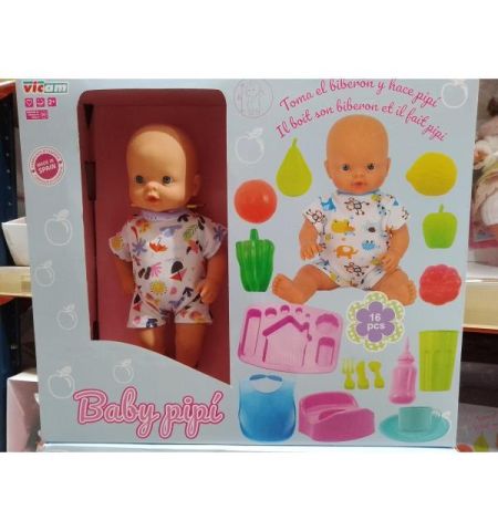 MUÑECO BABY PIPI CON ACCESORIOS BAÑO Y COMIDAS BABY PIPÍ