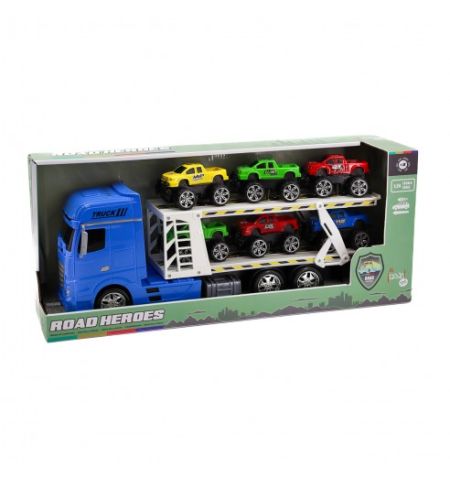 CAMIÓN DE CARRERAS CON 6 COCHES HEROES DE CIUDAD CAMION PORTA COCHES