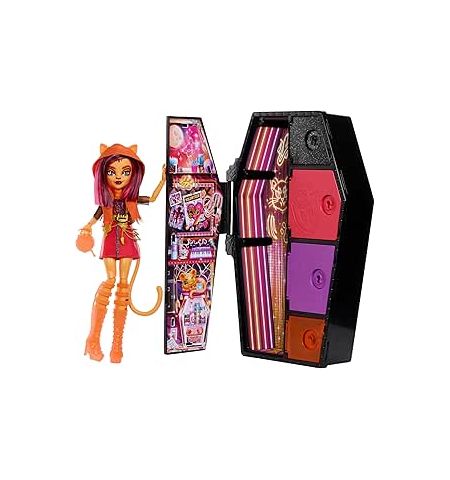 Monster High Skulltimate Secrets Neon Frights Toralei Muñeca con Armario y 15 Accesorios Sorpresa MONSTER HIGH NEON FRIGHTS