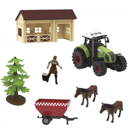 SET GRANJA 7 PZAS CON TRACTOR,VACAS Y FIGURA SET DE GRANJA CON TRACTOR