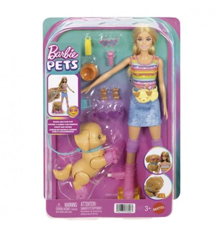 MUÑECA BARBIE PATINA Y CORRE CON PERRITO BARBIE PETS